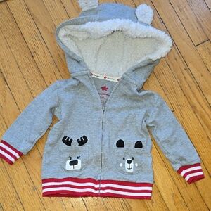 Grey Kids Hooded Sherpa Jacket with Animal Pockets